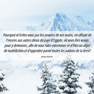 Picture 06 - Jérémie 44:8 LSG - Pourquoi m'irritez-vous par les oeuvres de vos - Bible Verse Picture