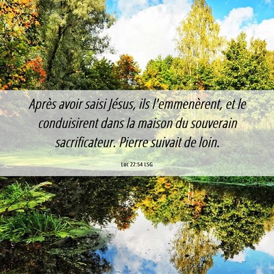 Picture 06 - Luc 22:54 LSG - Après avoir saisi Jésus, ils l'emmenèrent, et - Bible Verse Picture
