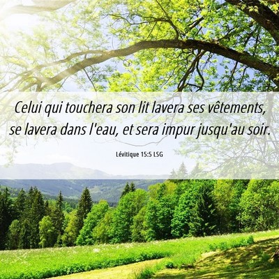 Picture 06 - Lévitique 15:5 LSG - Celui qui touchera son lit lavera ses vêtements, - Bible Verse Picture