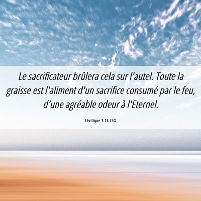 Picture 06 - Lévitique 3:16 LSG - Le sacrificateur brûlera cela sur l'autel. Toute - Bible Verse Picture