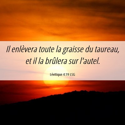 Picture 06 - Lévitique 4:19 LSG - Il enlèvera toute la graisse du taureau, et il - Bible Verse Picture