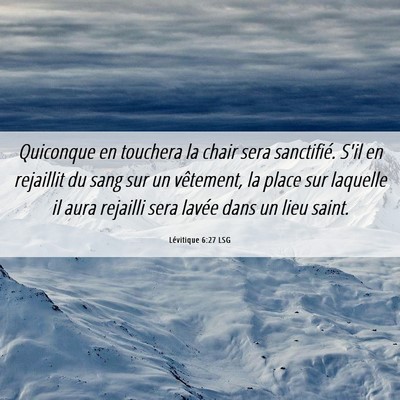 Picture 06 - Lévitique 6:27 LSG - Quiconque en touchera la chair sera sanctifié. - Bible Verse Picture