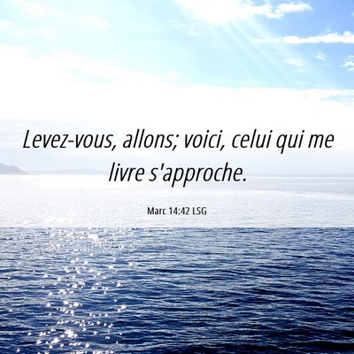Picture 06 - Marc 14:42 LSG - Levez-vous, allons; voici, celui qui me livre - Bible Verse Picture
