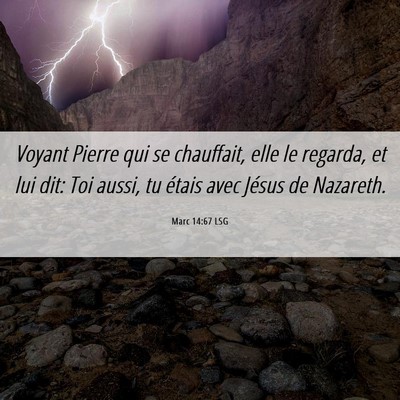 Picture 06 - Marc 14:67 LSG - Voyant Pierre qui se chauffait, elle le regarda, - Bible Verse Picture