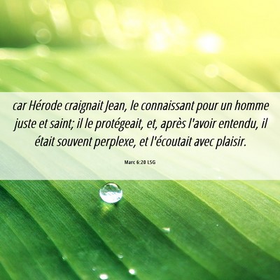 Picture 06 - Marc 6:20 LSG - car Hérode craignait Jean, le connaissant pour - Bible Verse Picture