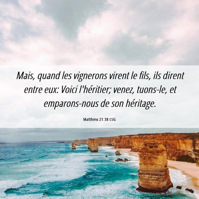 Picture 06 - Matthieu 21:38 LSG - Mais, quand les vignerons virent le fils, ils - Bible Verse Picture