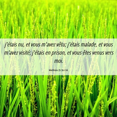 Picture 06 - Matthieu 25:36 LSG - j'étais nu, et vous m'avez vêtu; j'étais - Bible Verse Picture