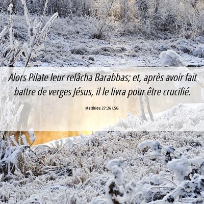 Picture 06 - Matthieu 27:26 LSG - Alors Pilate leur relâcha Barabbas; et, après - Bible Verse Picture