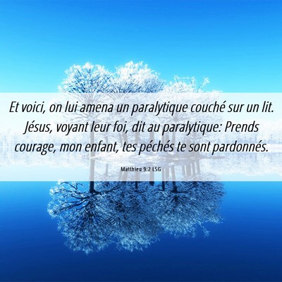 Picture 06 - Matthieu 9:2 LSG - Et voici, on lui amena un paralytique couché sur - Bible Verse Picture