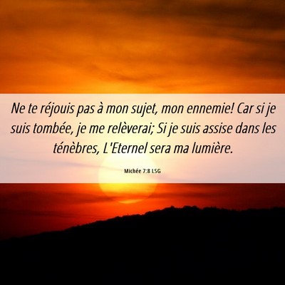 Picture 06 - Michée 7:8 LSG - Ne te réjouis pas à mon sujet, mon ennemie! Car - Bible Verse Picture