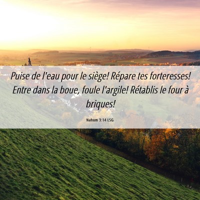 Picture 06 - Nahum 3:14 LSG - Puise de l'eau pour le siège! Répare tes - Bible Verse Picture