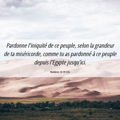 Picture 06 - Nombres 14:19 LSG - Pardonne l'iniquité de ce peuple, selon la - Bible Verse Picture