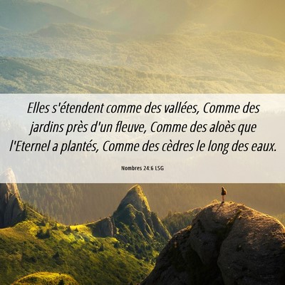 Picture 06 - Nombres 24:6 LSG - Elles s'étendent comme des vallées, Comme des - Bible Verse Picture