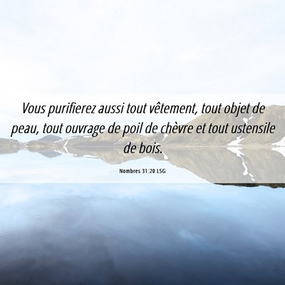 Picture 06 - Nombres 31:20 LSG - Vous purifierez aussi tout vêtement, tout objet - Bible Verse Picture
