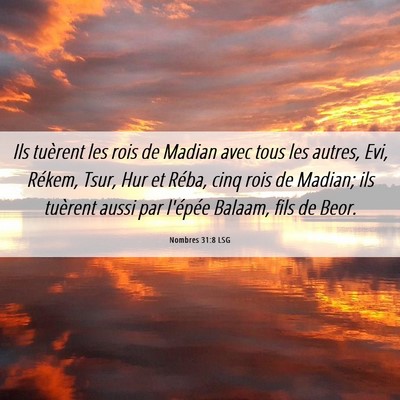 Picture 06 - Nombres 31:8 LSG - Ils tuèrent les rois de Madian avec tous les - Bible Verse Picture
