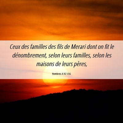 Picture 06 - Nombres 4:42 LSG - Ceux des familles des fils de Merari dont on fit - Bible Verse Picture