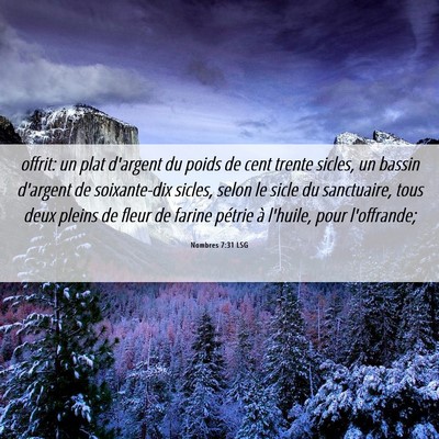 Picture 06 - Nombres 7:31 LSG - offrit: un plat d'argent du poids de cent trente - Bible Verse Picture