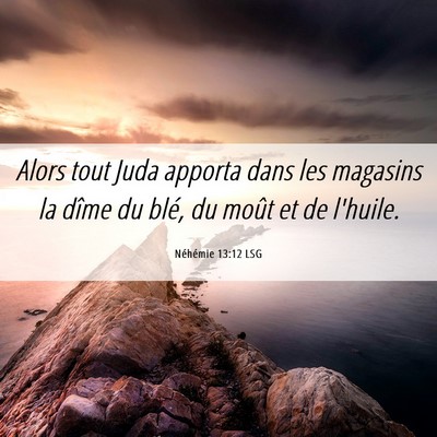 Picture 06 - Néhémie 13:12 LSG - Alors tout Juda apporta dans les magasins la - Bible Verse Picture