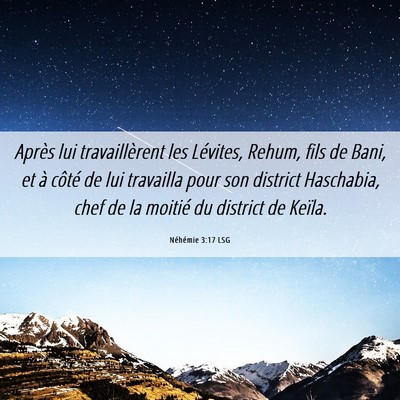 Picture 06 - Néhémie 3:17 LSG - Après lui travaillèrent les Lévites, Rehum, - Bible Verse Picture