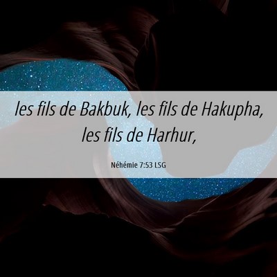 Picture 06 - Néhémie 7:53 LSG - les fils de Bakbuk, les fils de Hakupha, les fils - Bible Verse Picture