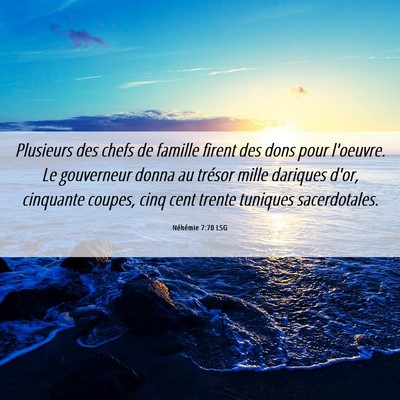 Picture 06 - Néhémie 7:70 LSG - Plusieurs des chefs de famille firent des dons - Bible Verse Picture