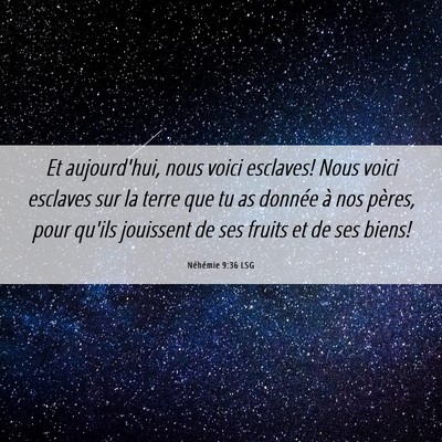 Picture 06 - Néhémie 9:36 LSG - Et aujourd'hui, nous voici esclaves! Nous voici - Bible Verse Picture