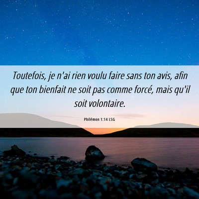 Picture 06 - Philémon 1:14 LSG - Toutefois, je n'ai rien voulu faire sans ton - Bible Verse Picture