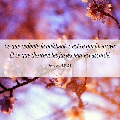 Picture 06 - Proverbes 10:24 LSG - Ce que redoute le méchant, c'est ce qui lui - Bible Verse Picture