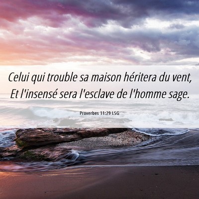 Picture 06 - Proverbes 11:29 LSG - Celui qui trouble sa maison héritera du vent, Et - Bible Verse Picture