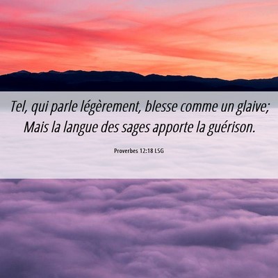 Picture 06 - Proverbes 12:18 LSG - Tel, qui parle légèrement, blesse comme un - Bible Verse Picture