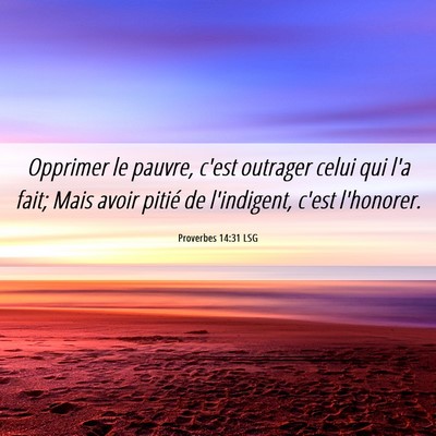 Picture 06 - Proverbes 14:31 LSG - Opprimer le pauvre, c'est outrager celui qui l'a - Bible Verse Picture