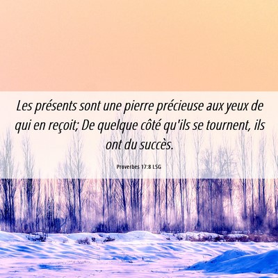 Picture 06 - Proverbes 17:8 LSG - Les présents sont une pierre précieuse aux yeux - Bible Verse Picture