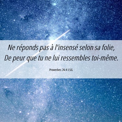 Picture 06 - Proverbes 26:4 LSG - Ne réponds pas à l'insensé selon sa folie, De - Bible Verse Picture