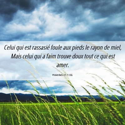 Picture 06 - Proverbes 27:7 LSG - Celui qui est rassasié foule aux pieds le rayon - Bible Verse Picture