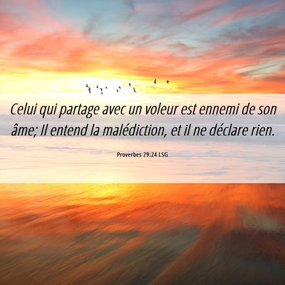 Picture 06 - Proverbes 29:24 LSG - Celui qui partage avec un voleur est ennemi de - Bible Verse Picture