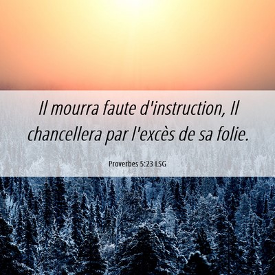 Picture 06 - Proverbes 5:23 LSG - Il mourra faute d'instruction, Il chancellera par - Bible Verse Picture