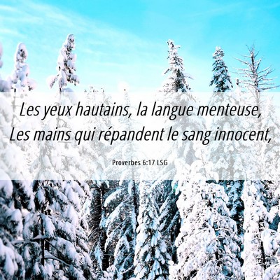 Picture 06 - Proverbes 6:17 LSG - Les yeux hautains, la langue menteuse, Les mains - Bible Verse Picture