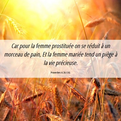 Picture 06 - Proverbes 6:26 LSG - Car pour la femme prostituée on se réduit à un - Bible Verse Picture