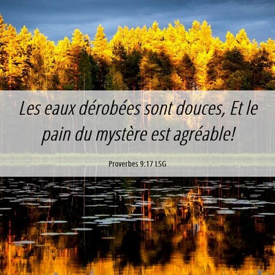 Picture 06 - Proverbes 9:17 LSG - Les eaux dérobées sont douces, Et le pain du - Bible Verse Picture