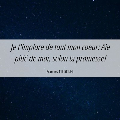 Picture 06 - Psaumes 119:58 LSG - Je t'implore de tout mon coeur: Aie pitié de - Bible Verse Picture