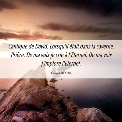 Picture 06 - Psaumes 142:1 LSG - Cantique de David. Lorsqu'il était dans la - Bible Verse Picture