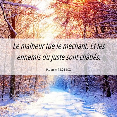 Picture 06 - Psaumes 34:21 LSG - Le malheur tue le méchant, Et les ennemis du - Bible Verse Picture