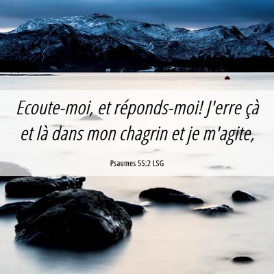 Picture 06 - Psaumes 55:2 LSG - Ecoute-moi, et réponds-moi! J'erre çà et là - Bible Verse Picture