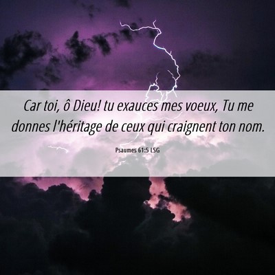 Picture 06 - Psaumes 61:5 LSG - Car toi, ô Dieu! tu exauces mes voeux, Tu me - Bible Verse Picture