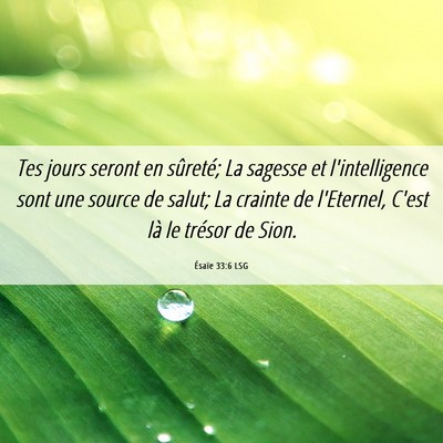 Picture 06 - Ésaïe 33:6 LSG - Tes jours seront en sûreté; La sagesse et - Bible Verse Picture
