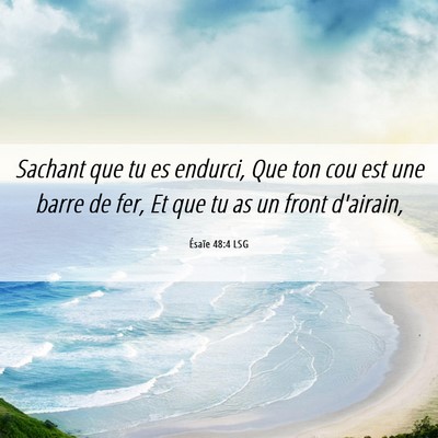 Picture 06 - Ésaïe 48:4 LSG - Sachant que tu es endurci, Que ton cou est une - Bible Verse Picture