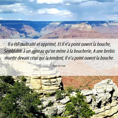Picture 06 - Ésaïe 53:7 LSG - Il a été maltraité et opprimé, Et il n'a - Bible Verse Picture