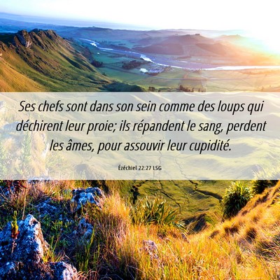Picture 06 - Ézéchiel 22:27 LSG - Ses chefs sont dans son sein comme des loups qui - Bible Verse Picture