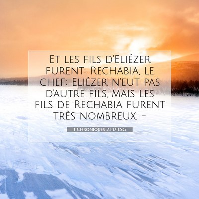 Picture 07 - 1 Chroniques 23:17 LSG - Et les fils d'Eliézer furent: Rechabia, le chef; - Bible Verse Picture