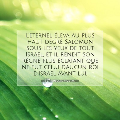 Picture 07 - 1 Chroniques 29:25 LSG - L'Eternel éleva au plus haut degré Salomon sous - Bible Verse Picture